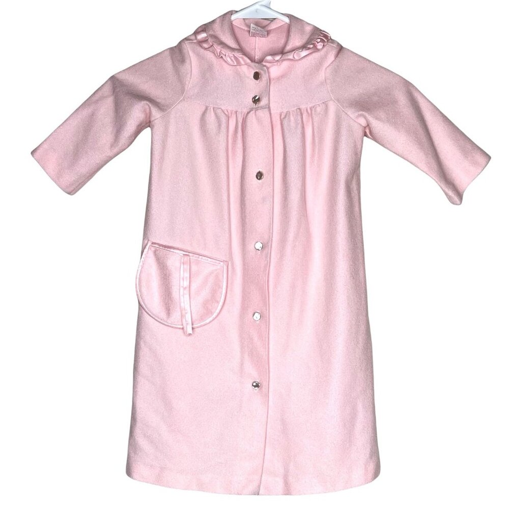 Vtg 1980s Girl Toddler Sz 2 Pink Housecoat Robe Her Majesty Button Warm Pocket